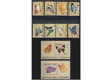 TANZANIA 1988 Fauna, farfalle 8v + 2 BF MNH**