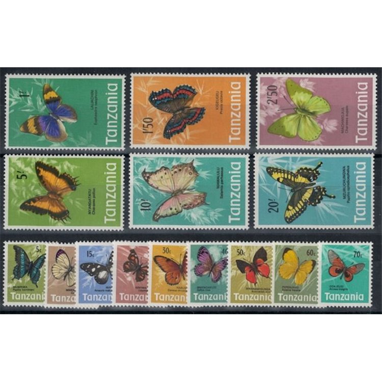 TANZANIA 1973 Fauna, farfalle 15v MNH**