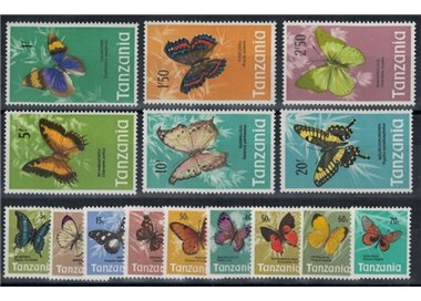 TANZANIA 1973 Fauna, farfalle 15v MNH**
