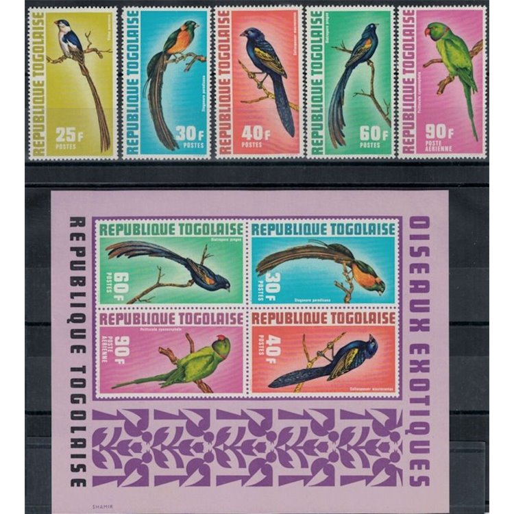 TOGO 1972 Exotic birds - Birds 5v + 1 s/s MNH**