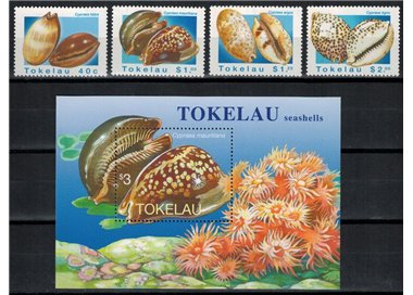 TOKELAU 1996 Shells 4v + 1 s/s MNH**