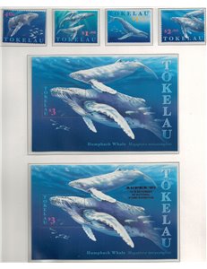 TOKELAU 1997 Humpback whale 4v + 2 s/s MNH**