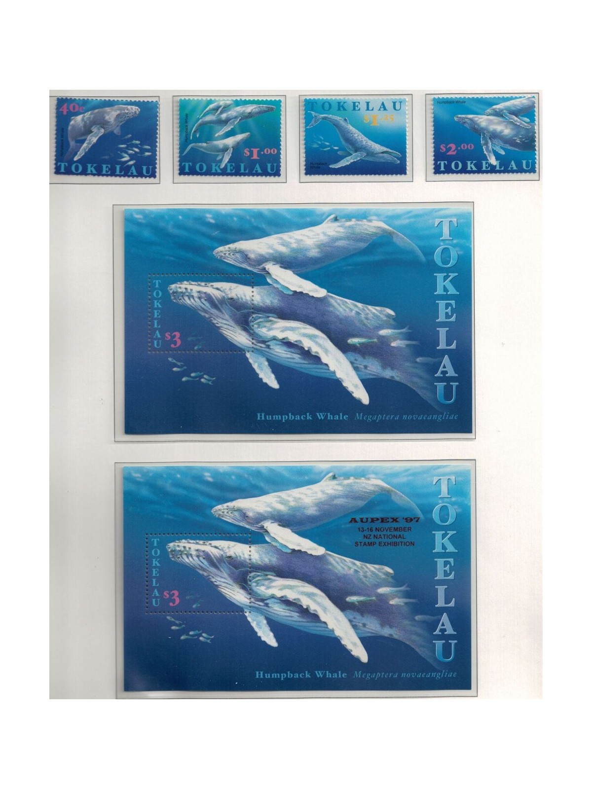 TOKELAU 1997 Humpback whale 4v + 2 BF MNH**