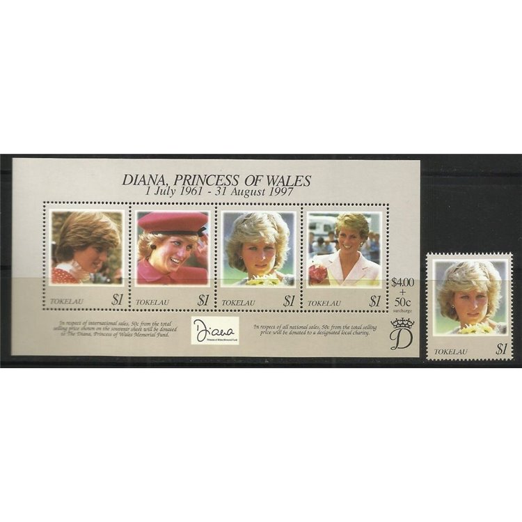 TOKELAU 1998 Death of Diana 1v + 1 s/s MNH**