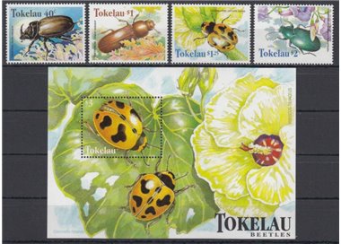 TOKELAU 1998 Beetles 4v + 1 s/s MNH**