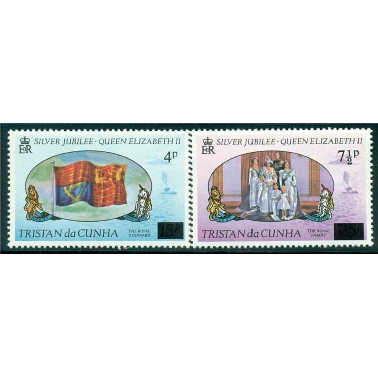 TRISTAN DA CUNHA 1977 Silver jubilee, overprinted 2v MNH**