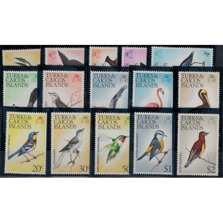 TURKS E CAICOS 1973 Definitivi, uccelli - Definitives, birds 15 v