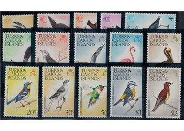 TURKS E CAICOS 1973 Definitivi, uccelli - Definitives, birds 15 v