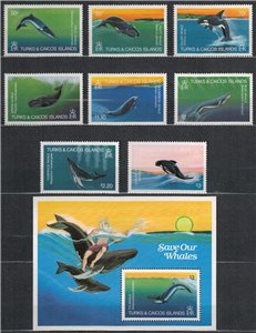 TURKS AND CAICOS 1983 Whales 8 v + 1 s/s