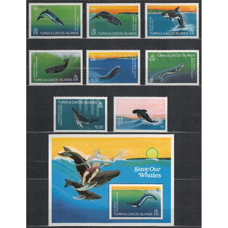TURKS AND CAICOS 1983 Whales 8 v + 1 s/s
