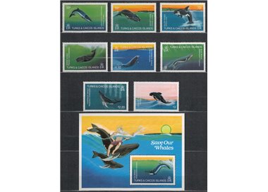 TURKS AND CAICOS 1983 Whales 8 v + 1 s/s