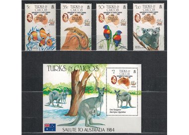TURKS AND CAICOS 1984 Charles Darwin 4 v + 1 s/s