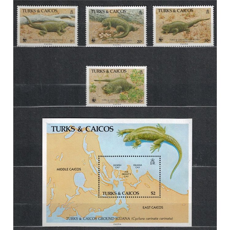 TURKS E CAICOS 1986 Fauna protetta - Iguana 4v + 1 BF MNH**