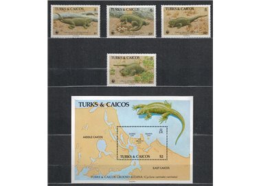 TURKS AND CAICOS 1986 Protected fauna - Iguana 4v + 1 s/s MNH**