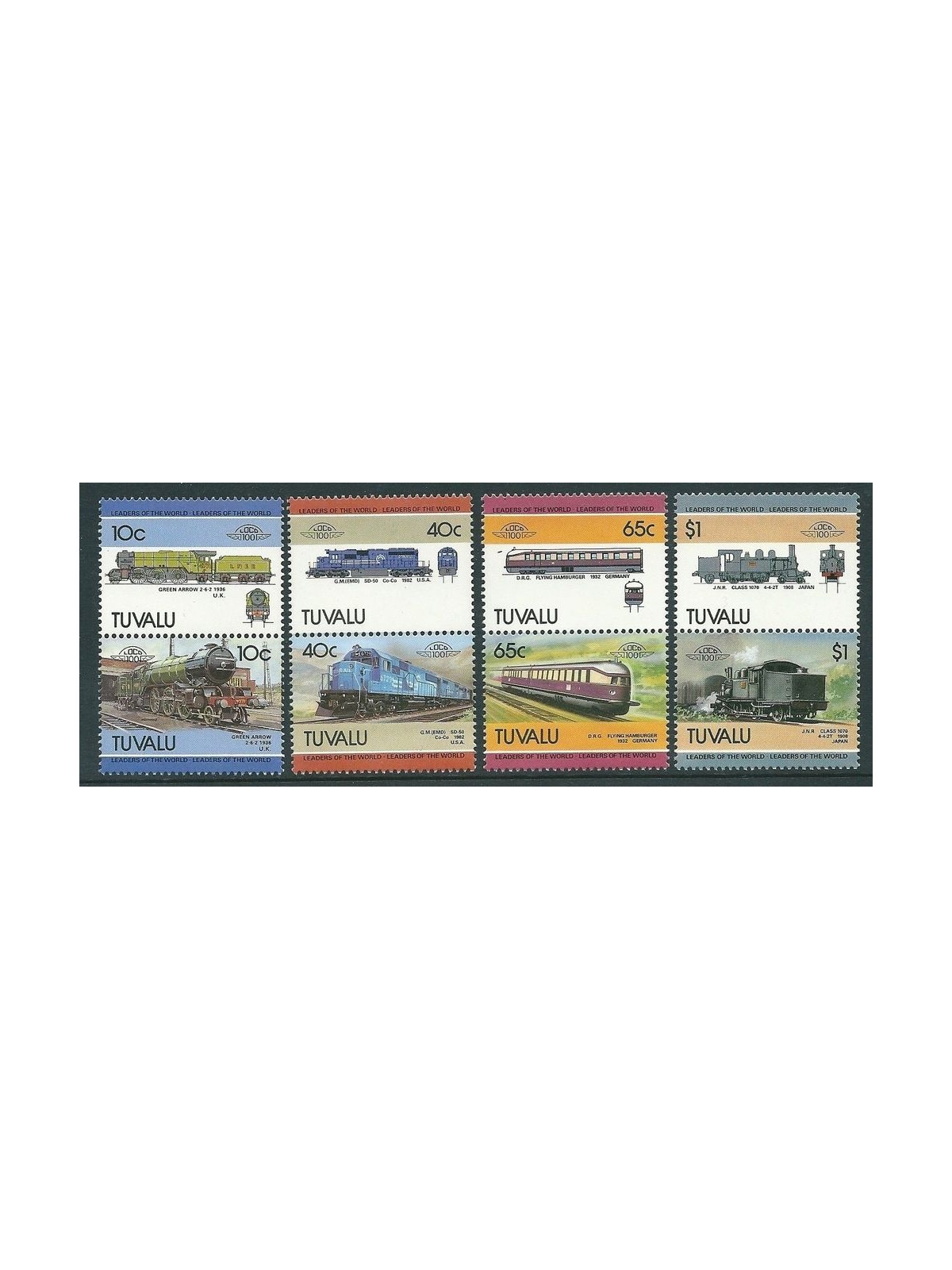 TUVALU 1985 Treni, locomotive 8v MNH**