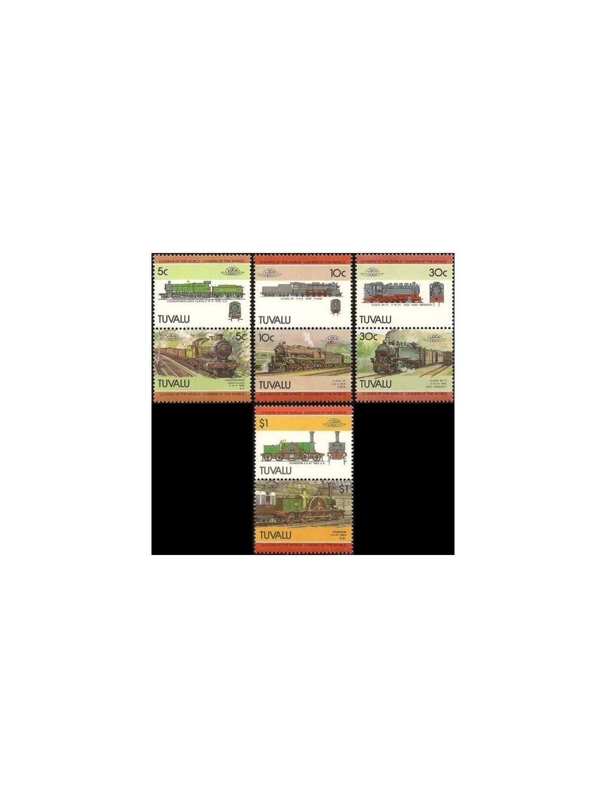 TUVALU 1985 Trains, locomotives 8v MNH**