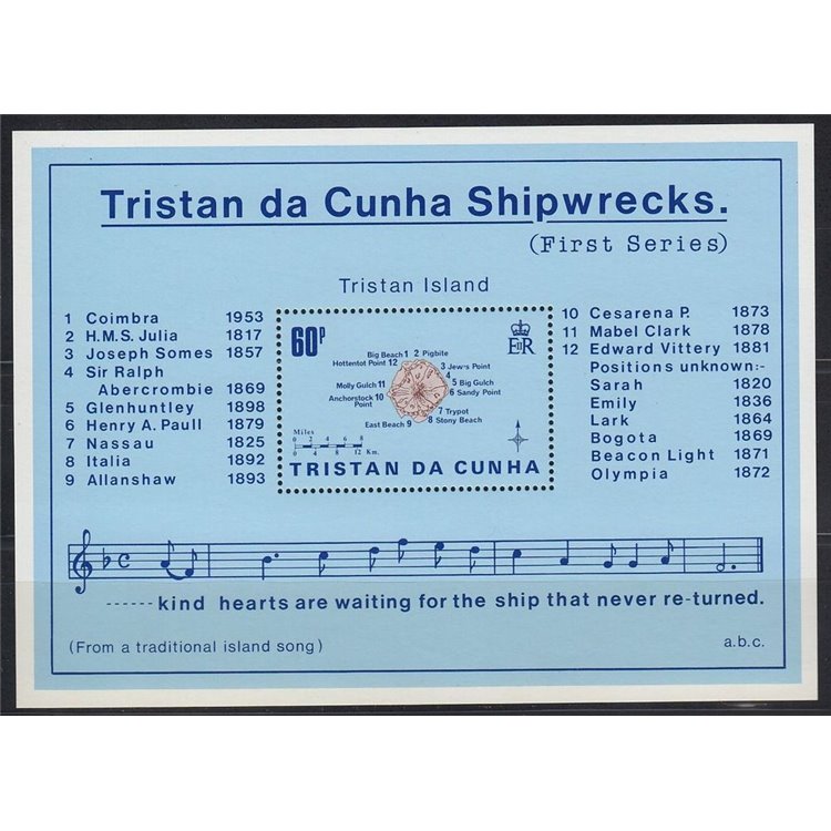TRISTAN DA CUNHA 1985 Ship wrecks map 1 sheet MNH**