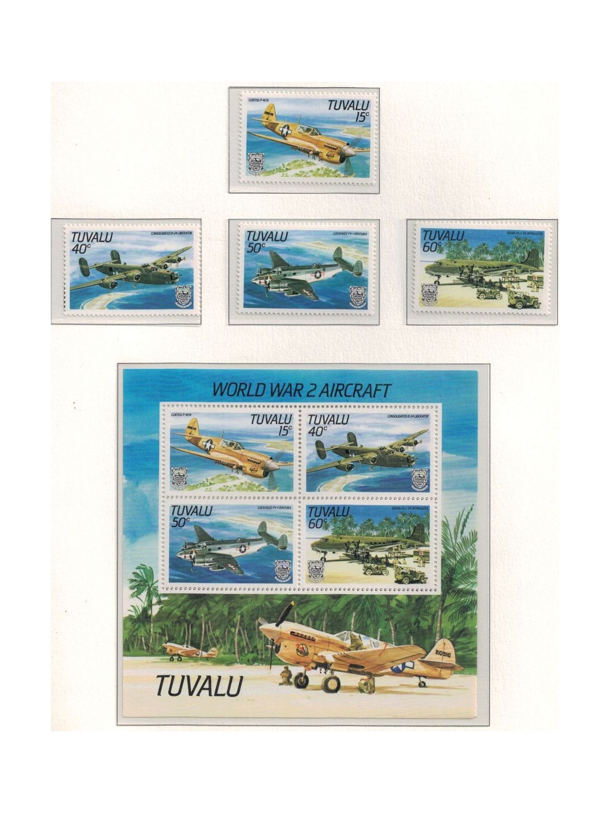 TUVALU 1985 Aircraft 4v + 1 BF MNH**