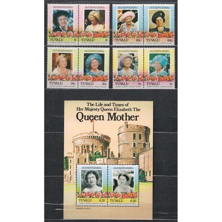TUVALU 1985 Queen mother 4x2v + 1 s/s MNH**