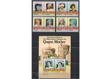 TUVALU 1985 Queen mother 4x2v + 1 BF MNH**