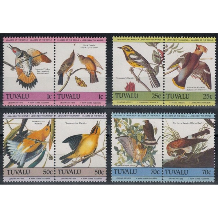 TUVALU 1985 John James Audubon, uccelli 8v MNH**