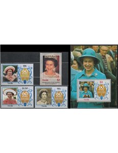 TUVALU 1986 Queen 60th birthday 4v + 1 s/s MNH**