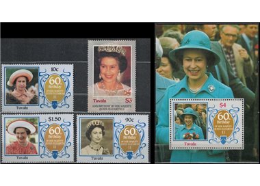 TUVALU 1986 Queen 60th birthday 4v + 1 BF MNH**