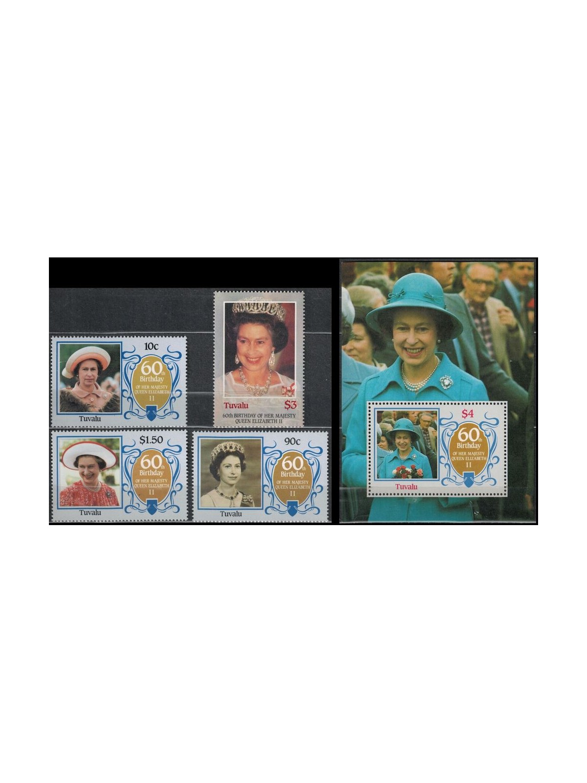 TUVALU 1986 Queen 60th birthday 4v + 1 s/s MNH**
