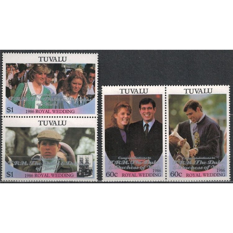 TUVALU 1986 Andrew & Sarah wedding, overprints 4v MNH**