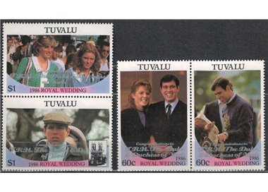 TUVALU 1986 Andrew & Sarah wedding, overprints 4v MNH**