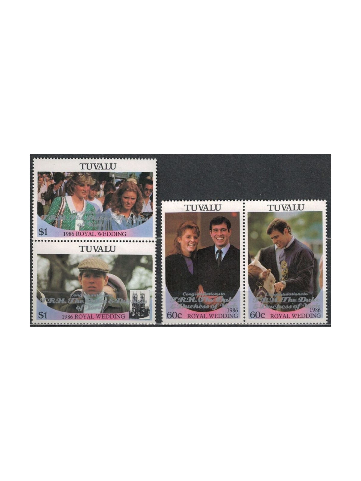 TUVALU 1986 Andrew & Sarah wedding, overprints 4v MNH**