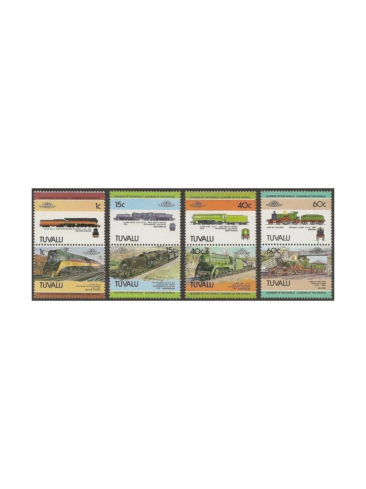 TUVALU 1984 Locomotives, 8v trains MNH**