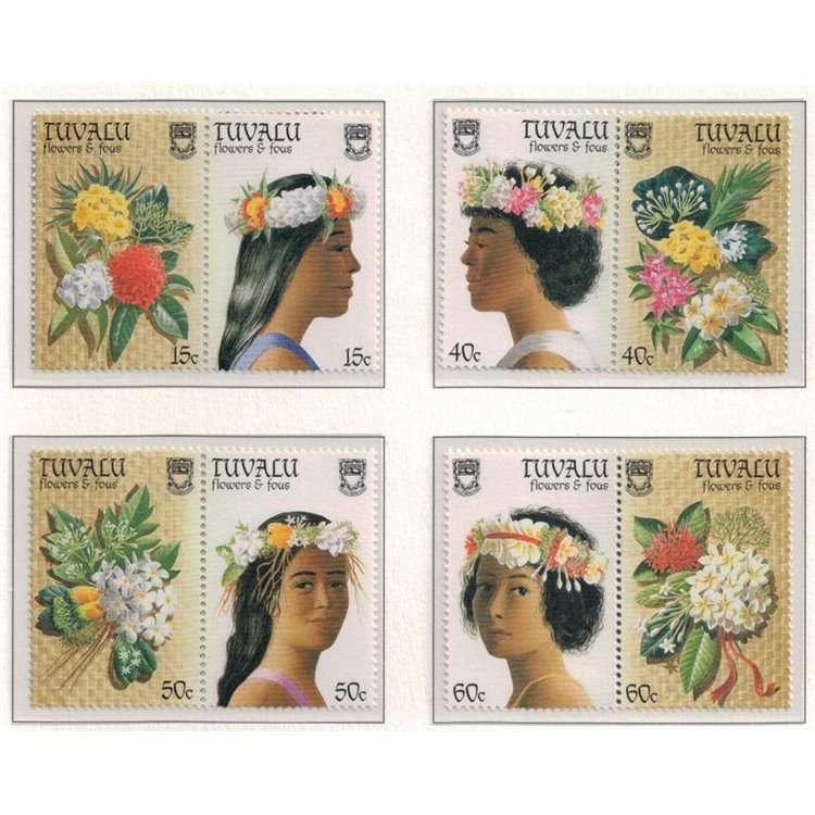 TUVALU 1987 Flowers 4x2v MNH**