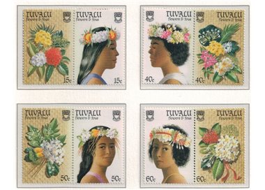 TUVALU 1987 Flowers 4x2v MNH**