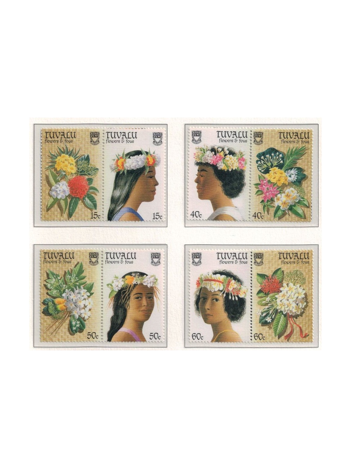 TUVALU 1987 Flowers 4x2v MNH**