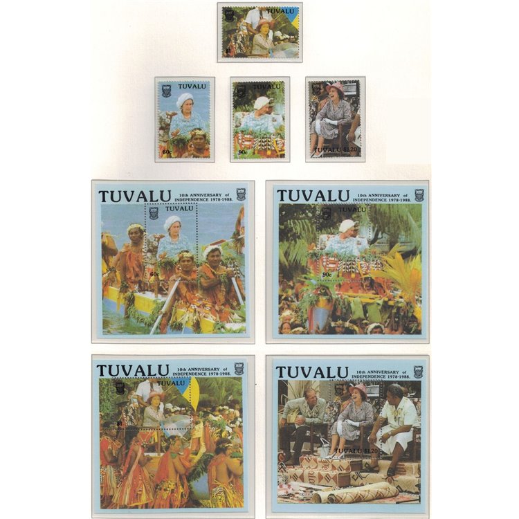 TUVALU 1988 Independence Anniversary 4v + 4 s/s MNH**
