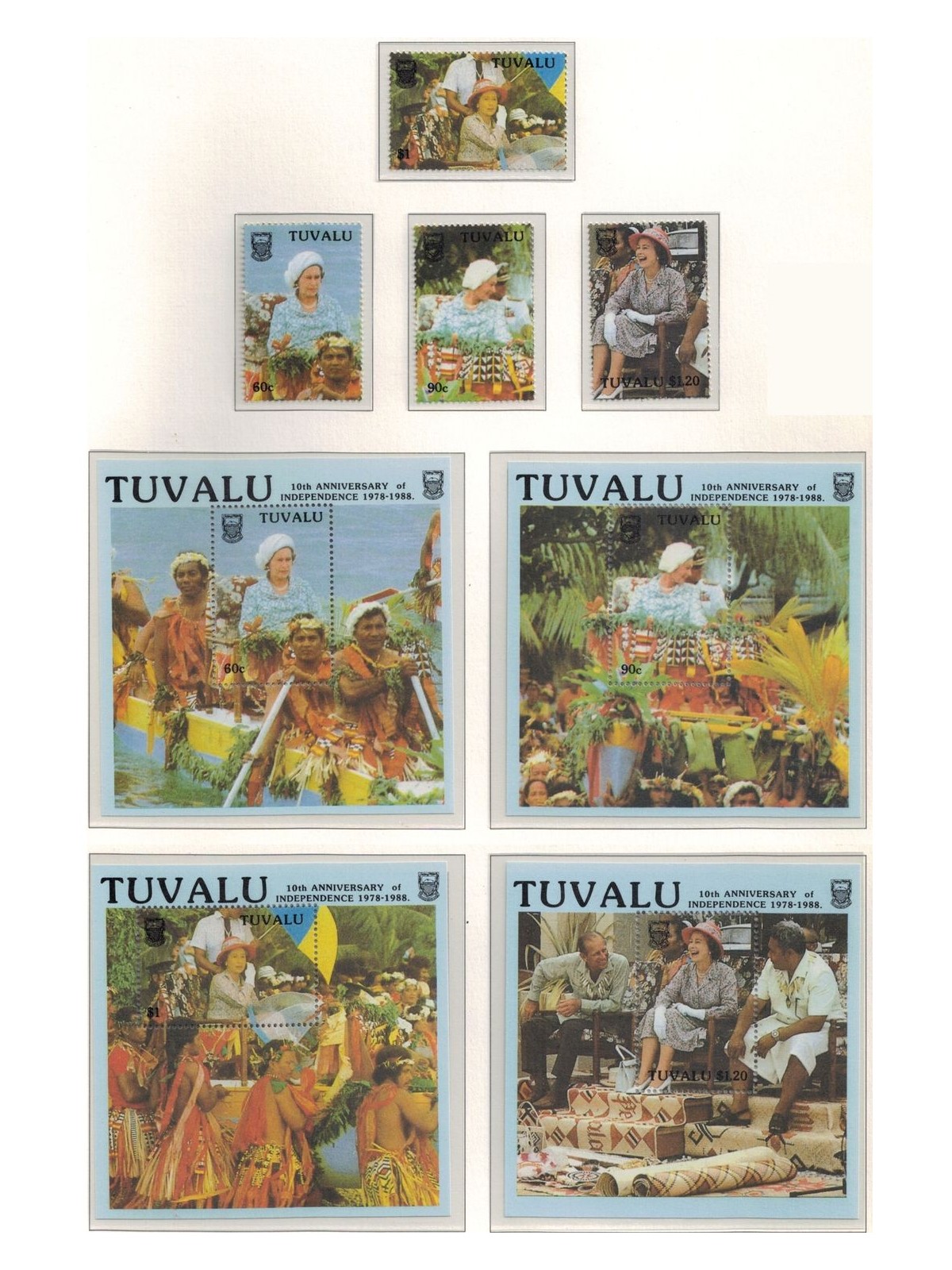 TUVALU 1988 Independence Anniversary 4v + 4 s/s MNH**