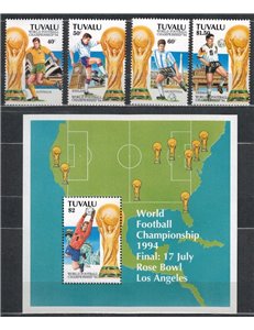 TUVALU 1994 World Cup Football 4v + 1 s/s MNH**