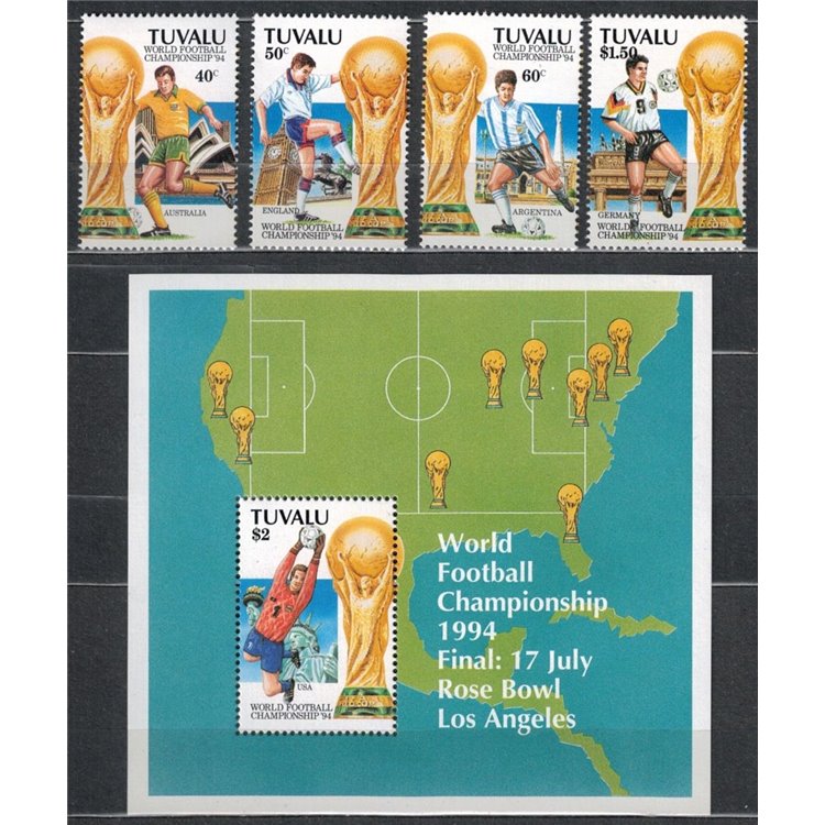 TUVALU 1994 World Cup Football 4v + 1 s/s MNH**