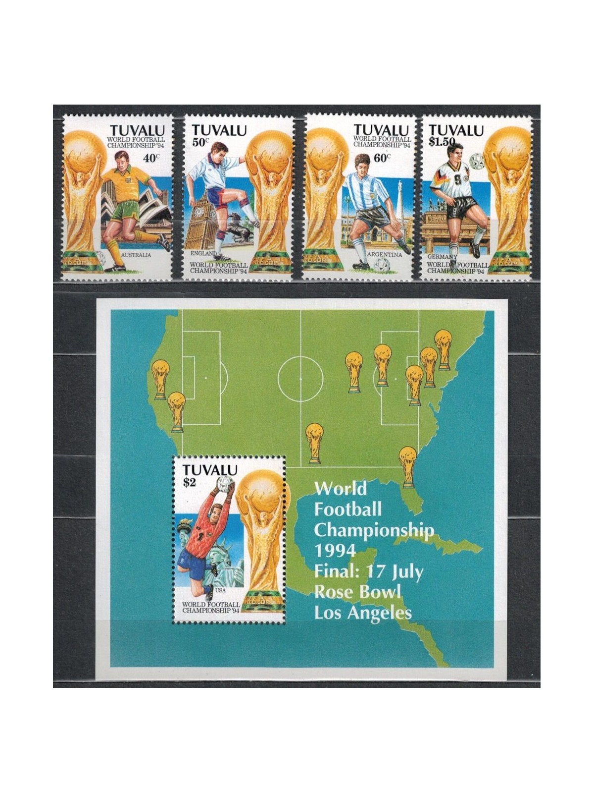 TUVALU 1994 World Cup Football 4v + 1 s/s MNH**