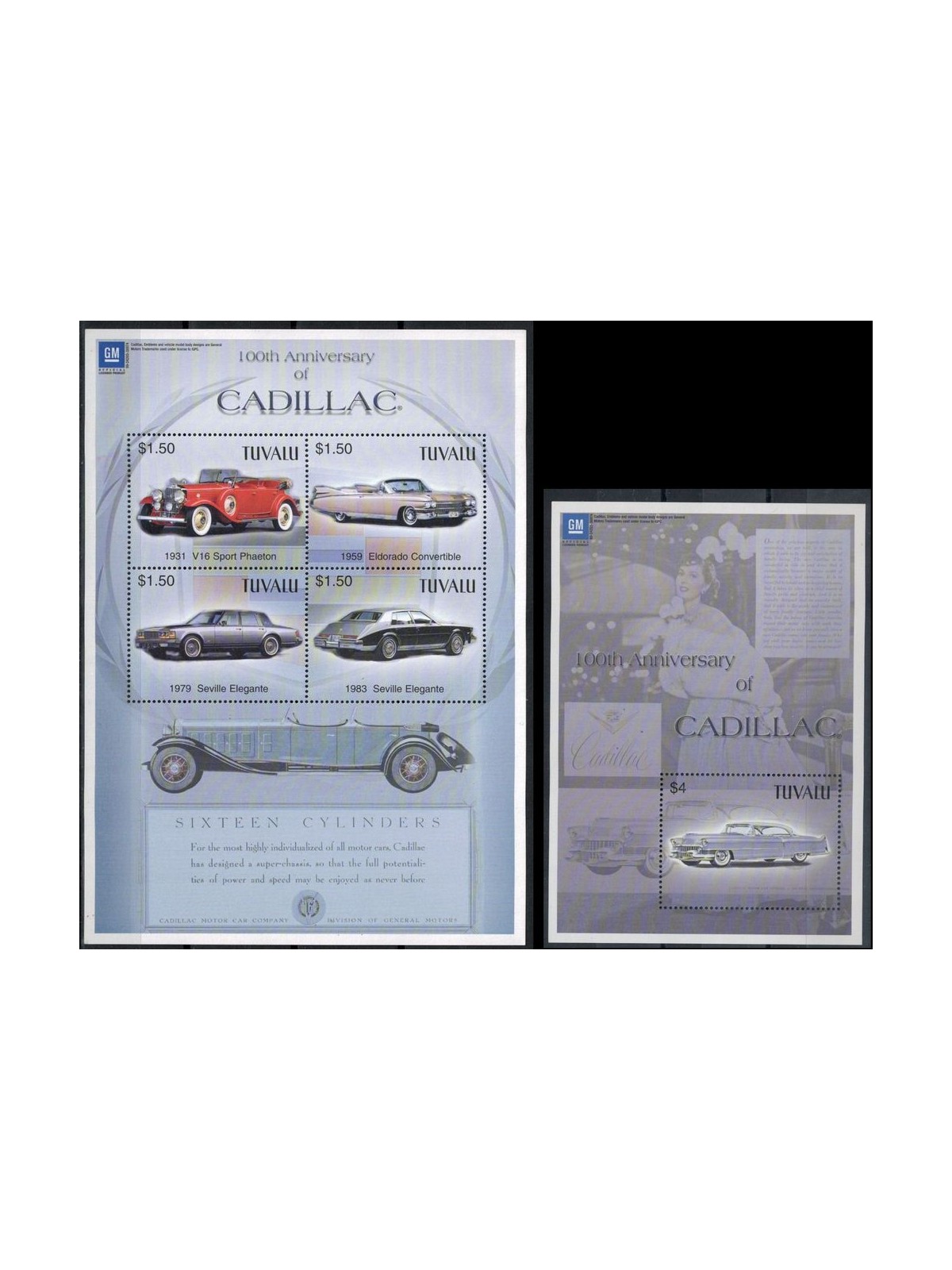 TUVALU 2003 Cadillac 4v + 1 BF MNH**