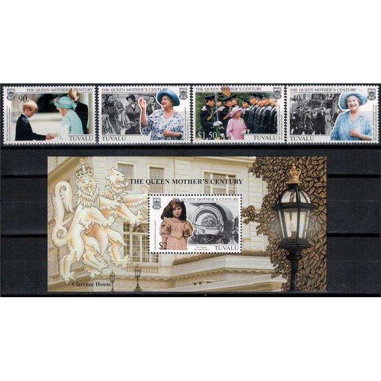TUVALU 1999 Queen mother 4v + 1 BF MNH**