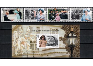 TUVALU 1999 Queen mother 4v + 1 s/s MNH**