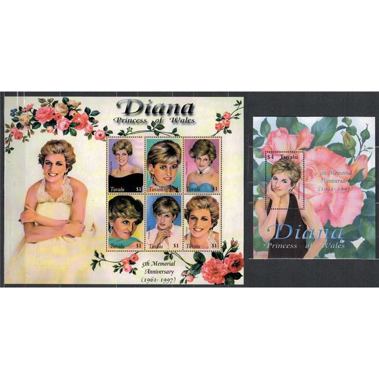 TUVALU 2002 Lady Diana 6v + 1 s/s MNH**