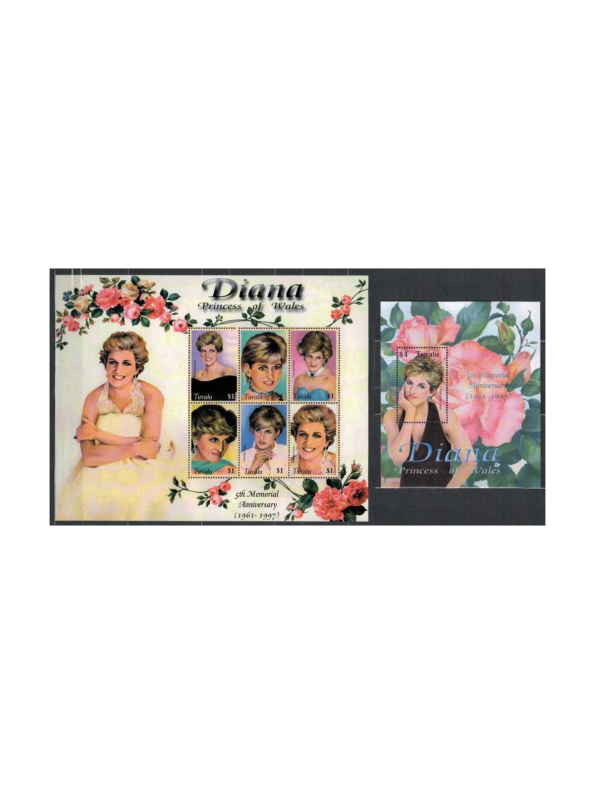 TUVALU 2002 Lady Diana 6v + 1 BF MNH**
