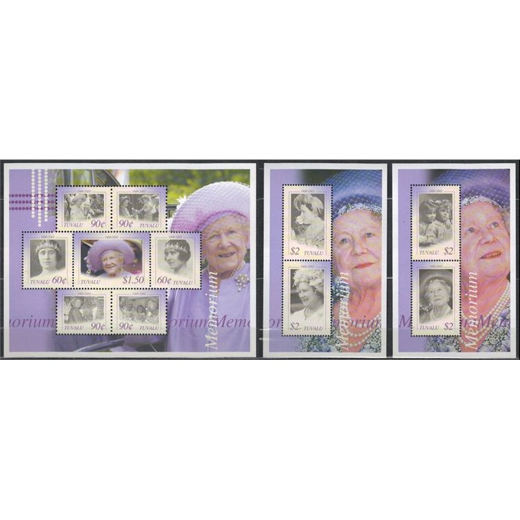 TUVALU 2002 Queen mother 7v + 2 BF MNH**