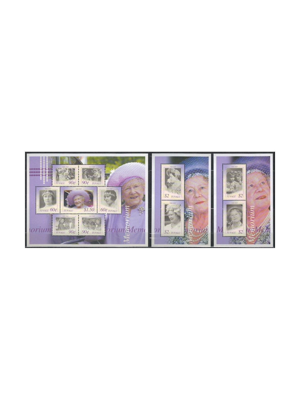 TUVALU 2002 Queen mother 7v + 2 BF MNH**