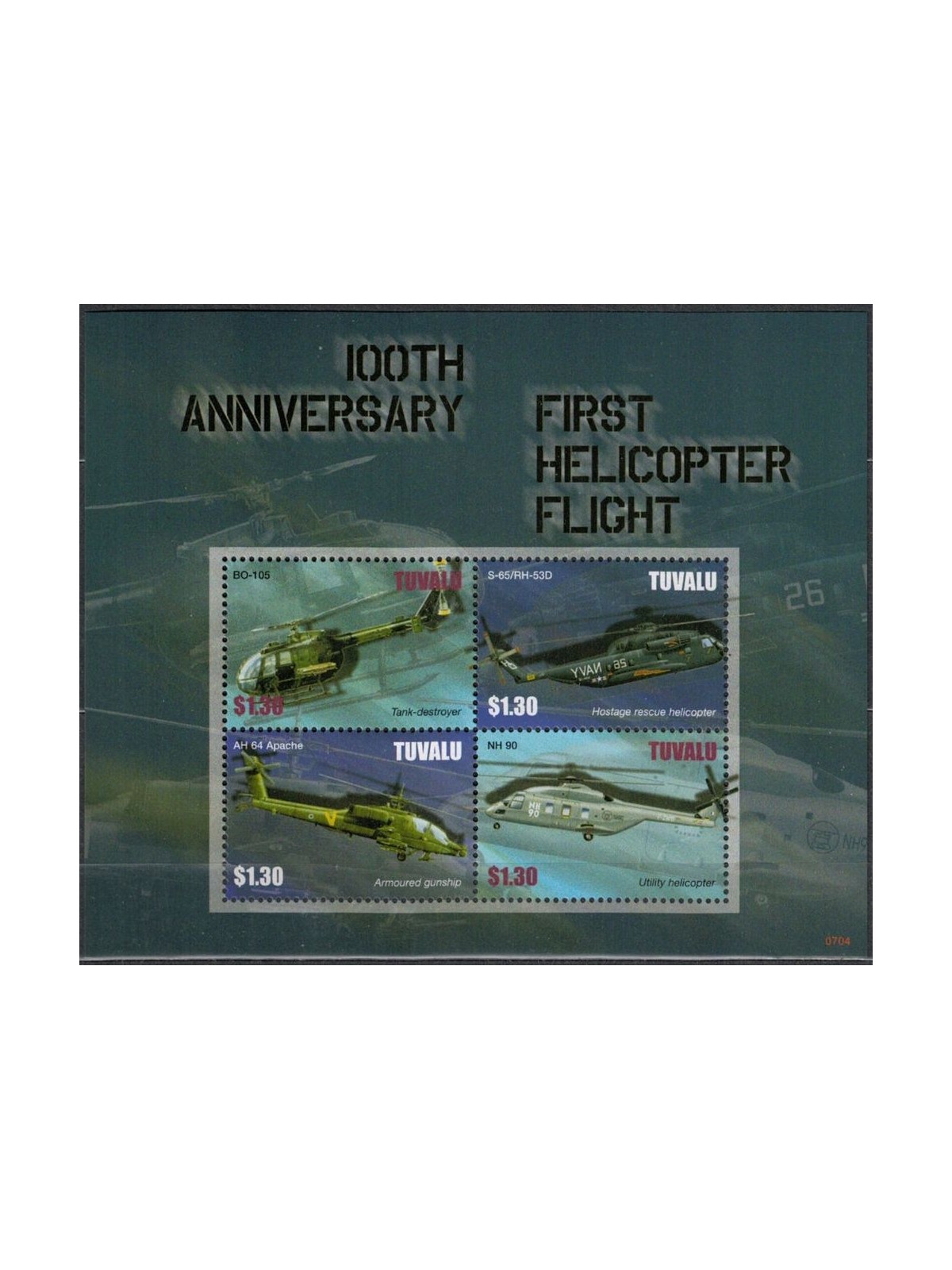 TUVALU 2007 100 Years Helicopters 4v MNH**