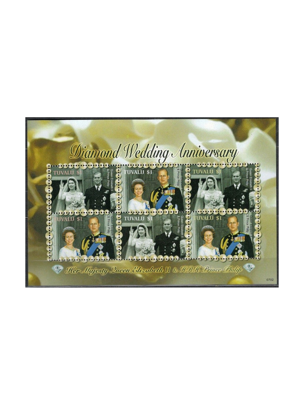 TUVALU 2007 Diamond royal wedding 6v MNH**