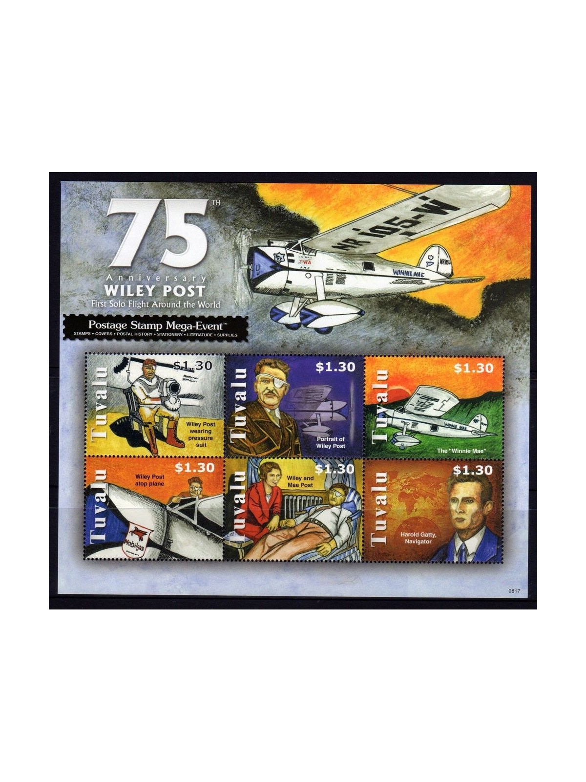 TUVALU 2008 75 Years Wiley 6v MNH**